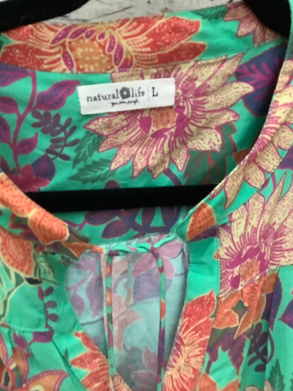 NATURAL LIFE green dress or tunic with Orange, Pink & Purple Floral Print - Picture 7 of 7